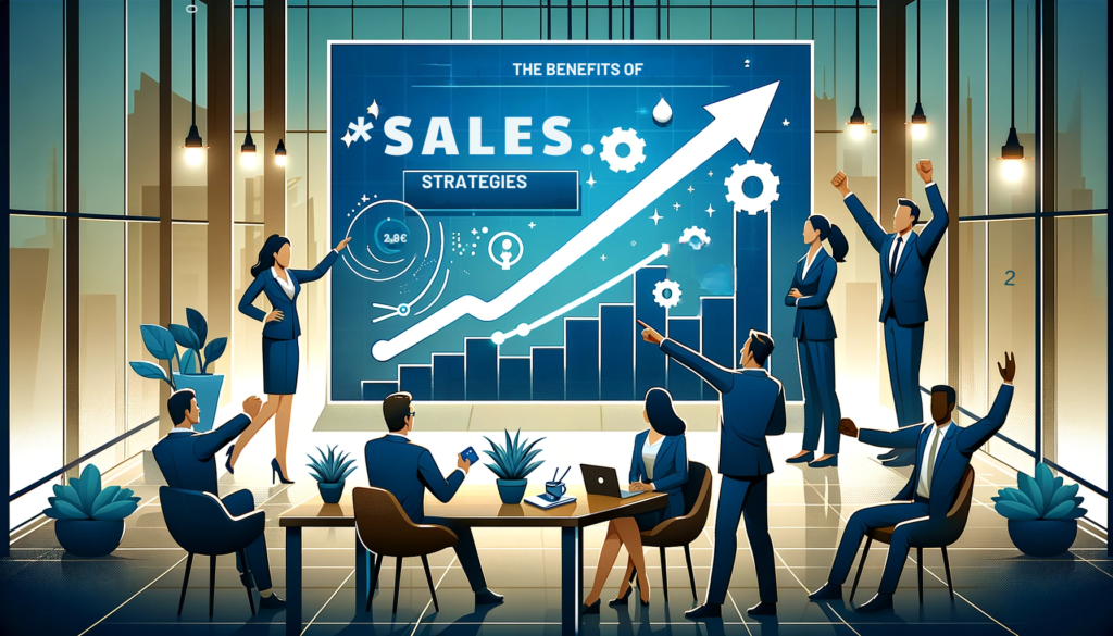 A vector image that portrays a thriving business team celebrating a successful deal in a contemporary office setting. In the foreground, a coach is depicted pointing out key insights on a sales graph, symbolizing the benefits of sales business coaching, such as increased sales, improved strategies, and enhanced communication skills.