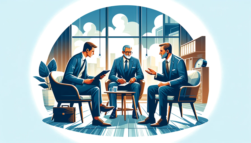A vector image illustrating the collaboration between a business coach and an entrepreneur, is now available. It depicts a seasoned coach and a motivated entrepreneur engaged in a productive discussion within a professional setting, effectively conveying the idea of mentorship and guidance in a constructive business environment.